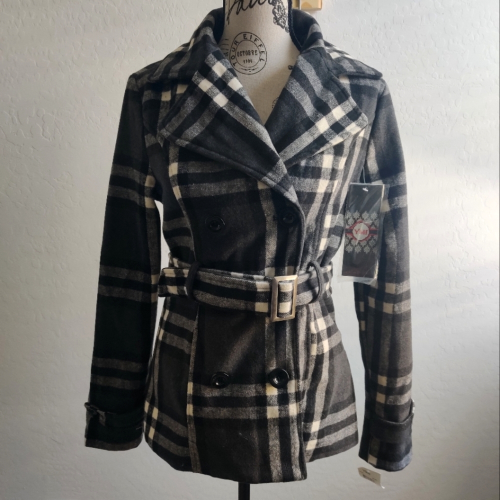 🆕 YMI Plaid Dark Academia Double breasted wool-blend short trenchcoat_Medium